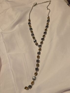 Source Unknown Silver-Tone Necklace with Yellow and Gray Crystals